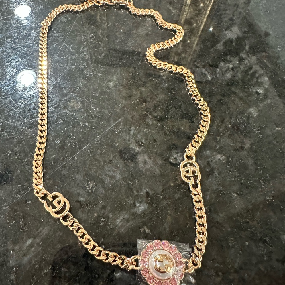 Rose Gold Necklace with Pink &Pearl Floral Accent
